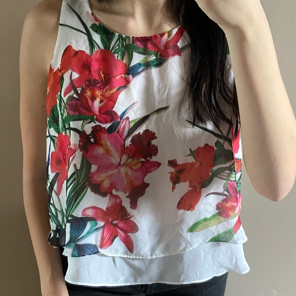 Sleeveless floral blouse